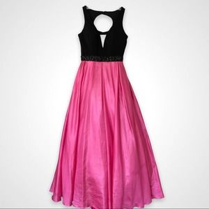 Formal Ballgown Prom Dress Pink Satin Black Beading Cut Out Size 12 Splash